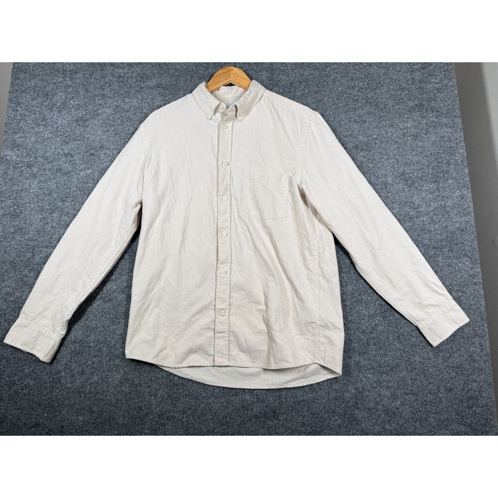 H&M Corduroy Shirt Mens Small Light Gray Regular Fit Long Sleeve Button Down
